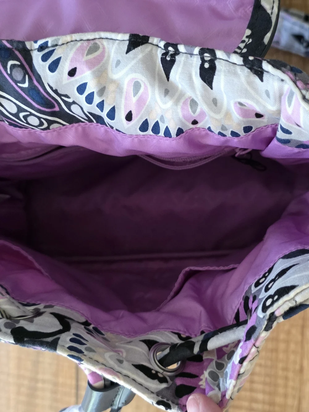 Vera Bradley Quilted Crossbody in Black with Pink & Blue Accents